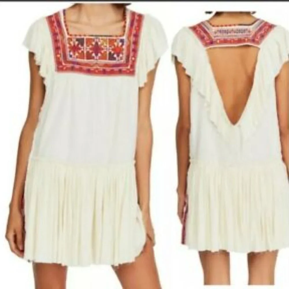 Free People Embroidered Glow White Sand Dress